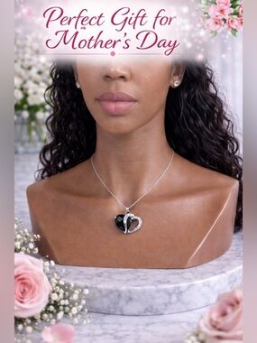 lady heart Silver and black stone pendant necklace fashion